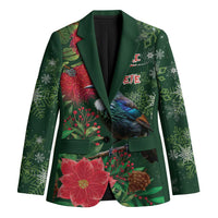 Tui Meri Kirihimete Personalised Blazer Pohutukawa Flowers Green Motif - Polynesian Pride