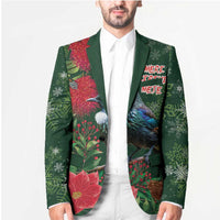 Tui Meri Kirihimete Personalised Blazer Pohutukawa Flowers Green Motif - Polynesian Pride