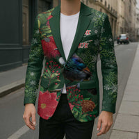 Tui Meri Kirihimete Personalised Blazer Pohutukawa Flowers Green Motif - Polynesian Pride