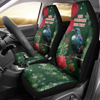 Tui Meri Kirihimete Personalised Car Seat Cover Pohutukawa Flowers Green Motif - Polynesian Pride