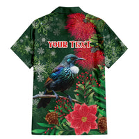 Tui Meri Kirihimete Personalised Family Matching Mermaid Dress and Hawaiian Shirt Pohutukawa Flowers Green Motif - Polynesian Pride