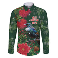 Tui Meri Kirihimete Personalised Family Matching Summer Maxi Dress and Hawaiian Shirt Pohutukawa Flowers Green Motif - Polynesian Pride