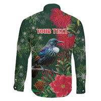 Tui Meri Kirihimete Personalised Family Matching Summer Maxi Dress and Hawaiian Shirt Pohutukawa Flowers Green Motif - Polynesian Pride