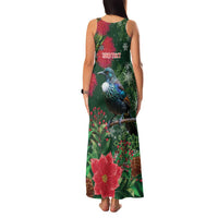 Tui Meri Kirihimete Personalised Family Matching Tank Maxi Dress and Hawaiian Shirt Pohutukawa Flowers Green Motif - Polynesian Pride