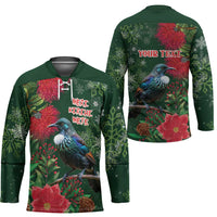 Tui Meri Kirihimete Personalised Hockey Jersey Pohutukawa Flowers Green Motif - Polynesian Pride