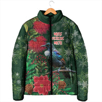 Tui Meri Kirihimete Personalised Padded Jacket Pohutukawa Flowers Green Motif - Polynesian Pride