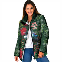 Tui Meri Kirihimete Personalised Padded Jacket Pohutukawa Flowers Green Motif - Polynesian Pride