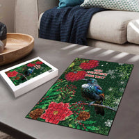 Tui Meri Kirihimete Personalised Puzzle Pohutukawa Flowers Green Motif - Polynesian Pride
