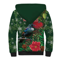 Tui Meri Kirihimete Personalised Sherpa Hoodie Pohutukawa Flowers Green Motif - Polynesian Pride
