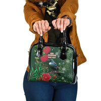 Tui Meri Kirihimete Personalised Shoulder Handbag Pohutukawa Flowers Green Motif - Polynesian Pride