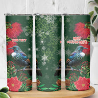 Tui Meri Kirihimete Personalised Skinny Tumbler Pohutukawa Flowers Green Motif - Polynesian Pride