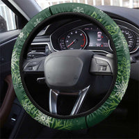 Tui Meri Kirihimete Steering Wheel Cover Pohutukawa Flowers Green Motif - Polynesian Pride