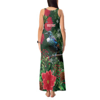 Tui Meri Kirihimete Personalised Tank Maxi Dress Pohutukawa Flowers Green Motif - Polynesian Pride