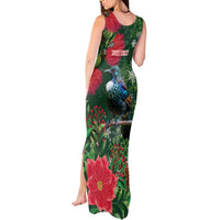 Tui Meri Kirihimete Personalised Tank Maxi Dress Pohutukawa Flowers Green Motif - Polynesian Pride