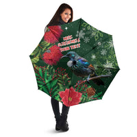 Tui Meri Kirihimete Personalised Umbrella Pohutukawa Flowers Green Motif - Polynesian Pride