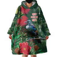 Tui Meri Kirihimete Personalised Wearable Blanket Hoodie Pohutukawa Flowers Green Motif - Polynesian Pride
