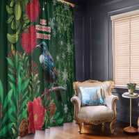 Tui Meri Kirihimete Personalised Window Curtain Pohutukawa Flowers Green Motif LT9 - Polynesian Pride
