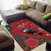 Tui Meri Kirihimete Personalised Area Rug Pohutukawa Flowers Red Motif - Polynesian Pride