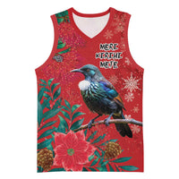 Tui Meri Kirihimete Personalised Basketball Jersey Pohutukawa Flowers Red Motif - Polynesian Pride