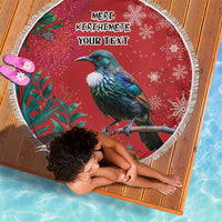 Tui Meri Kirihimete Personalised Beach Blanket Pohutukawa Flowers Red Motif - Polynesian Pride
