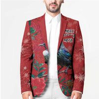 Tui Meri Kirihimete Personalised Blazer Pohutukawa Flowers Red Motif - Polynesian Pride