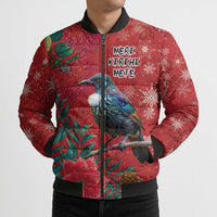 Tui Meri Kirihimete Personalised Bomber Puffer Jacket Pohutukawa Flowers Red Motif - Polynesian Pride