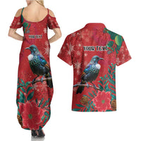 Tui Meri Kirihimete Personalised Couples Matching Summer Maxi Dress and Hawaiian Shirt Pohutukawa Flowers Red Motif - Polynesian Pride