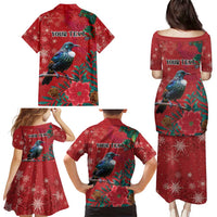 Tui Meri Kirihimete Personalised Family Matching Puletasi and Hawaiian Shirt Pohutukawa Flowers Red Motif - Polynesian Pride