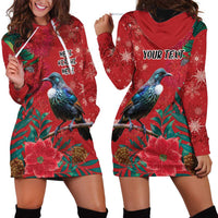 Tui Meri Kirihimete Personalised Hoodie Dress Pohutukawa Flowers Red Motif - Polynesian Pride
