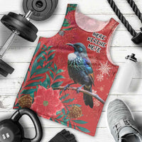 Tui Meri Kirihimete Personalised Men Tank Top Pohutukawa Flowers Red Motif - Polynesian Pride