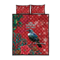 Tui Meri Kirihimete Personalised Quilt Bed Set Pohutukawa Flowers Red Motif - Polynesian Pride