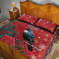 Tui Meri Kirihimete Personalised Quilt Bed Set Pohutukawa Flowers Red Motif - Polynesian Pride