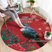 Tui Meri Kirihimete Personalised Round Carpet Pohutukawa Flowers Red Motif - Polynesian Pride