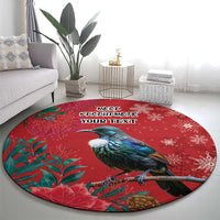 Tui Meri Kirihimete Personalised Round Carpet Pohutukawa Flowers Red Motif - Polynesian Pride