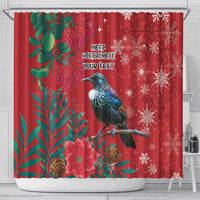 Tui Meri Kirihimete Personalised Shower Curtain Pohutukawa Flowers Red Motif - Polynesian Pride