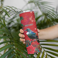 Tui Meri Kirihimete Personalised Skinny Tumbler Pohutukawa Flowers Red Motif - Polynesian Pride