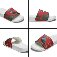 Tui Meri Kirihimete Personalised Slide Sandals Pohutukawa Flowers Red Motif - Polynesian Pride