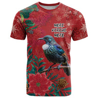 Tui Meri Kirihimete Personalised T Shirt Pohutukawa Flowers Red Motif - Polynesian Pride
