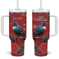 Tui Meri Kirihimete Personalised Tumbler With Handle Pohutukawa Flowers Red Motif - Polynesian Pride