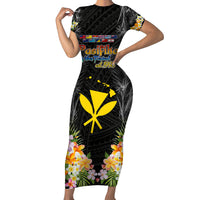 Pasifika Vibes Festival 2024 Family Matching Short Sleeve Bodycon Dress and Hawaiian Shirt Kanaka Maoli With Hawaiian Islands LT9 Mom's Dress Black - Polynesian Pride