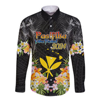 Pasifika Vibes Festival 2024 Long Sleeve Button Shirt Kanaka Maoli With Hawaiian Islands LT9 Unisex Black - Polynesian Pride