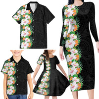 Hawaii Tropical Flowers Tribal Pattern Family Matching Long Sleeve Bodycon Dress and Hawaiian Shirt No3 LT9 - Polynesian Pride