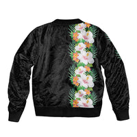Hawaii Tropical Flowers Tribal Pattern Sleeve Zip Bomber Jacket No3 LT9 - Polynesian Pride