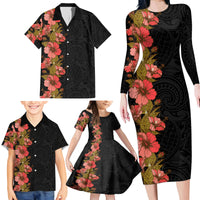 Hawaii Tropical Flowers Tribal Pattern Family Matching Long Sleeve Bodycon Dress and Hawaiian Shirt No4 LT9 - Polynesian Pride