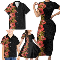 Hawaii Tropical Flowers Tribal Pattern Family Matching Short Sleeve Bodycon Dress and Hawaiian Shirt No4 LT9 - Polynesian Pride