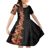 Hawaii Tropical Flowers Tribal Pattern Kid Short Sleeve Dress No4 LT9 KID Black - Polynesian Pride
