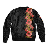Hawaii Tropical Flowers Tribal Pattern Sleeve Zip Bomber Jacket No4 LT9 - Polynesian Pride