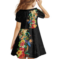 Hawaii Tropical Flowers Tribal Pattern Family Matching Off Shoulder Short Dress and Hawaiian Shirt No5 LT9 - Polynesian Pride