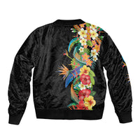 Hawaii Tropical Flowers Tribal Pattern Sleeve Zip Bomber Jacket No5 LT9 - Polynesian Pride