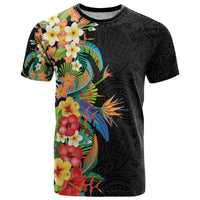 Hawaii Tropical Flowers Tribal Pattern T Shirt No5 LT9 Black - Polynesian Pride